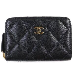 CHANEL Black Caviar Leather Logo Wallet